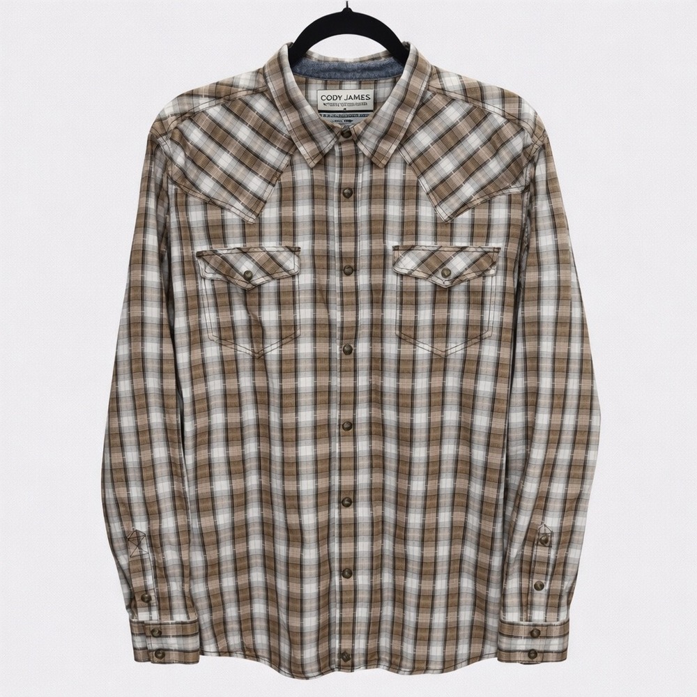 Cody James Mens Plaid Long Sleeve Western Shirt Pearl Snap Size XL Brown